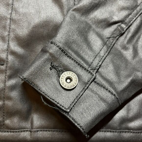 VALABASAS Men's Black Waxed Denim Moto Jacket Size S Button Up Coat Cotton - Picture 4 of 13